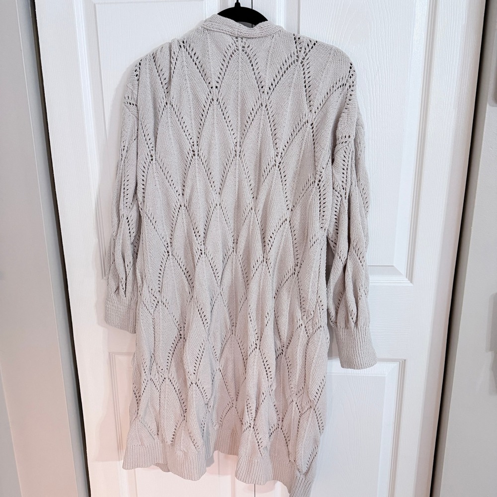 No Boundaries Cardigan XL Beige Pointelle Knit Open Front Long Sleeve Pockets - Picture 3 of 6